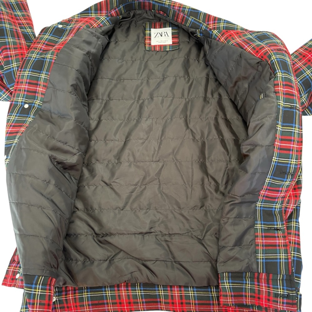 Zara Man Plaid Jacket Mens Red Tartan Flannel Button Up Lined Shirt Jacket Large - Picture 8 of 9